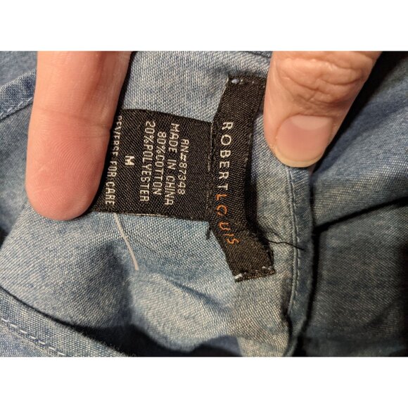 Robert Louis Denim Tunic Shirt Top M Blue Faded Selvage Hem Cold Shoulder - Picture 5 of 6